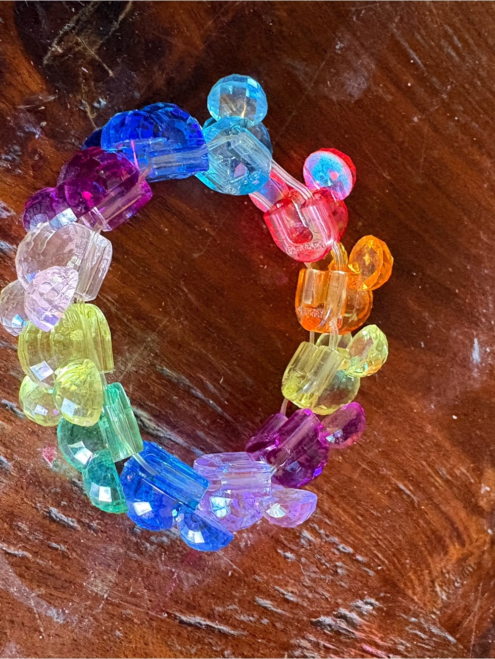 Disney Mickey Mouse Head Multicolor Crystal Bead Stretch Bracelet - Rainbow